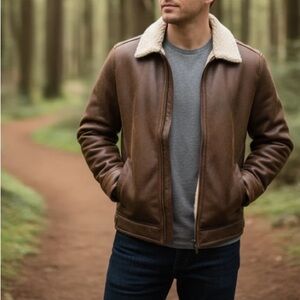 Rainforest Nubuck Sherpa Lined Aviator Jacket ✨ Russet Size Medium | vintage